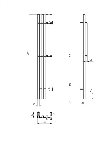 Полотенцесушитель электрический с/т Comfysan Альто-К (Alto-K) EC-4 120/18, черный ЭК - фото и схемы подключения