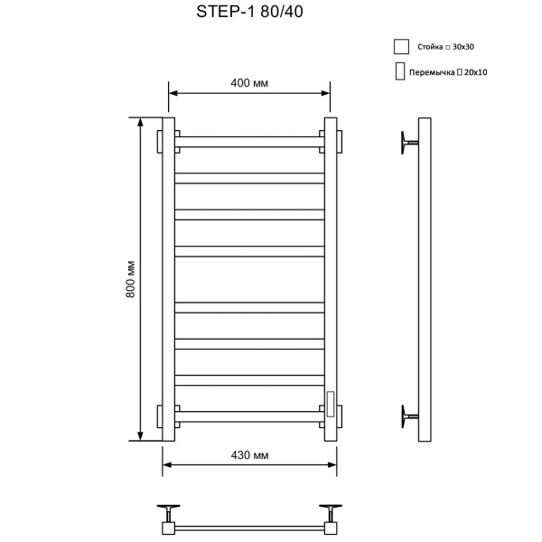 Полотенцесушитель Электрич.кабельный Ника СТЕП-1 80/40 U - фото и схемы подключения