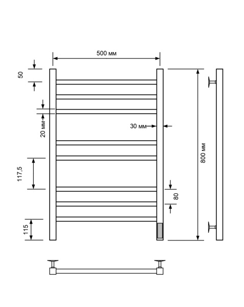 Полотенцесушитель электрический с/т Comfysan Пиоли-К (Pioli-K) EC-8 80/50, Матовое золото/МАТ ГОЛД выбрать и сравнить в шоуруме или в онлайн магазине