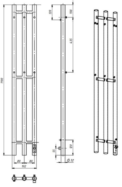 Полотенцесушитель с/т Laris Тея ЧКЧ П3 190х1200 (КРУГ) левый тэн черный 73207662 RU* - фото и схемы подключения