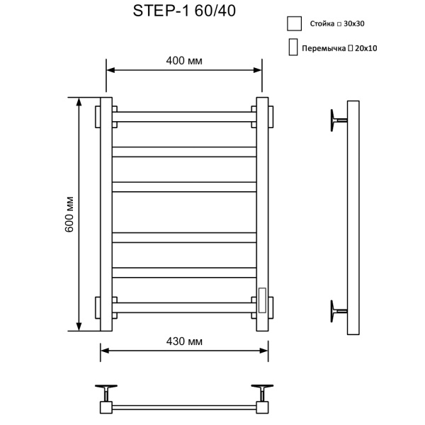 Полотенцесушитель Электрич.кабельный Ника СТЕП-1 60/40 U - фото и схемы подключения