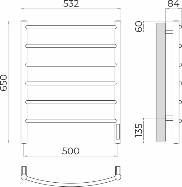Полотенцесушитель с/т TERMINUS Электро Классик П6 500х650 (quick touch) NEW - фото и схемы подключения