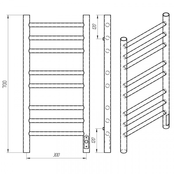 Полотенцесушитель с/т Laris Лаванда ЧКЧ П8 300/700 правый тэн черный 73207625 RU - фото и схемы подключения