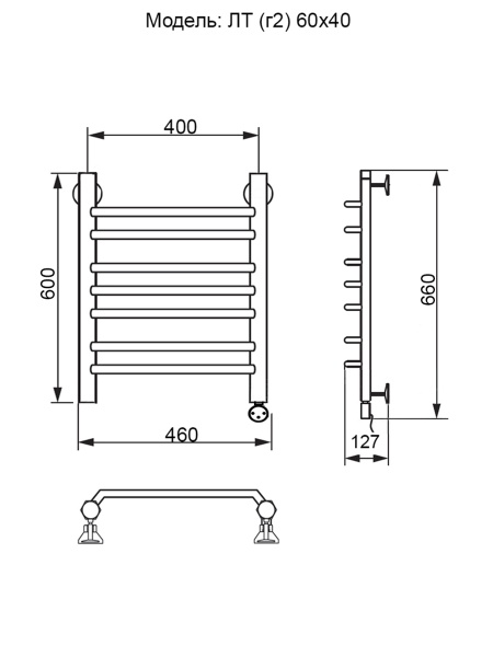 Полотенцесушитель Электрич. Ника ЛТ (Г2) 60/40 правый тэн - фото и схемы подключения
