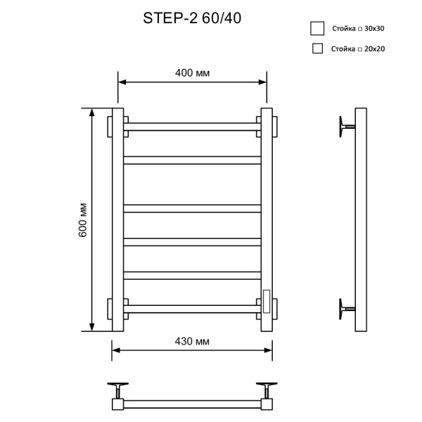Полотенцесушитель Электрич.кабельный Ника СТЕП-2 60/40 U - фото и схемы подключения