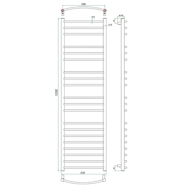 Фото Полотенцесушитель ГРОТА CALMA 53/120(-)