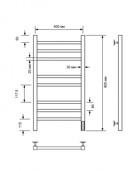 Полотенцесушитель электрический с/т Comfysan Пиоли-К (Pioli-K) EC-8 80/40, хром - фото и схемы подключения