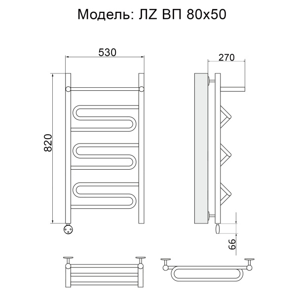 Полотенцесушитель Электрич. Ника ЛZ ВП 80/50 левый тэн - фото и схемы подключения