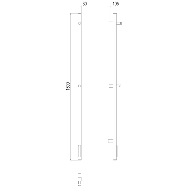 Полотенцесушитель с/т Terminus Электро Стойка UNO ПРОФИЛЬ 1600 RAL9003 белый матовый - фото и схемы подключения