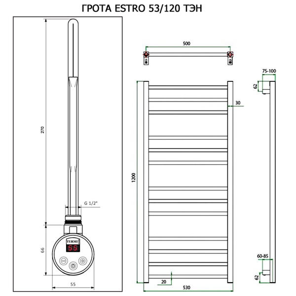Полотенцесушитель ГРОТА ESTRO 53/120 ТЭН хром