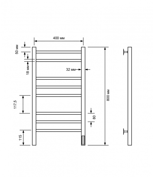 Полотенцесушитель электрический с/т Comfysan Ноуми (Noumi) EC-8 80/40, черный - фото и схемы подключения