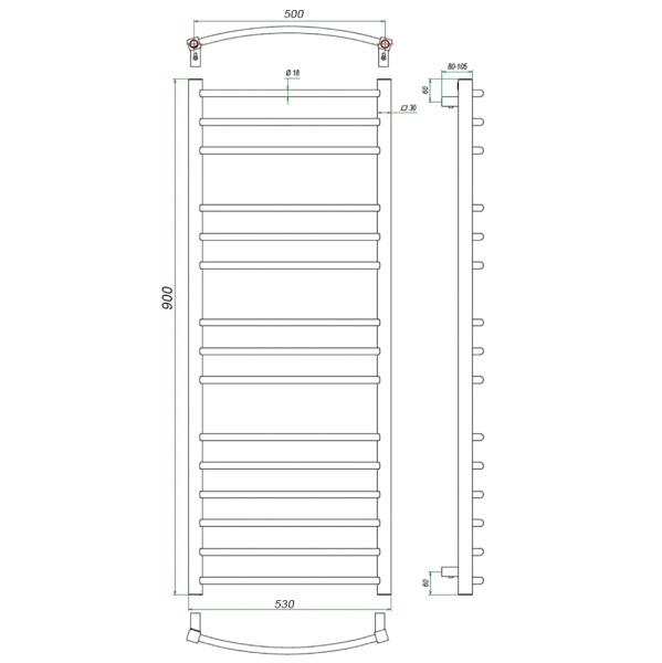 Фото Полотенцесушитель ГРОТА CALMA 53/90