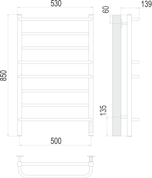 Полотенцесушитель с/т TERMINUS Электро Евромикс квадро П8 500х850 (quick touch) NEW* - фото и схемы подключения