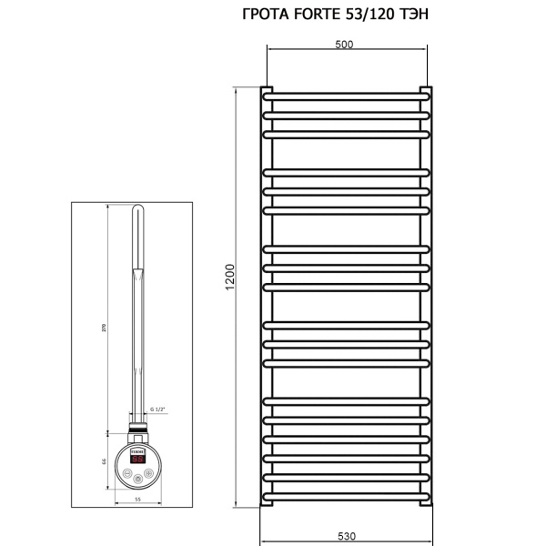 Полотенцесушитель ГРОТА FORTE 53/120 ТЭН хром