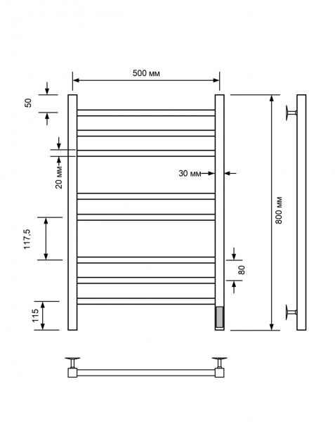 Полотенцесушитель электрический с/т Comfysan Пиоли-К (Pioli-K) EC-8 80/50, белый - фото и схемы подключения