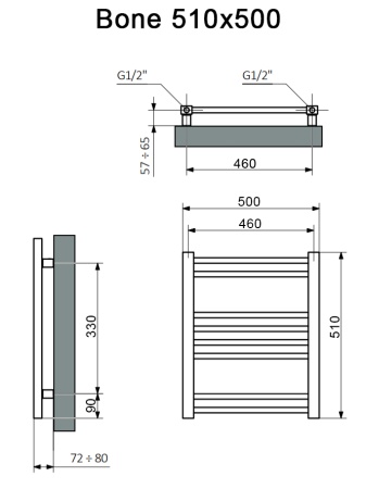 Полотенцесушитель Terma BONE 510/500 RAL 9016 белый матовый - фото и схемы подключения