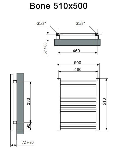 Полотенцесушитель Terma BONE 510/500 RAL 9016 белый матовый - фото и схемы подключения