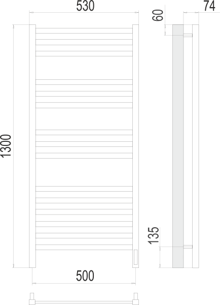 Полотенцесушитель с/т TERMINUS Электро Ното П15 500х1300 (sensor quick touch) NEW - фото и схемы подключения