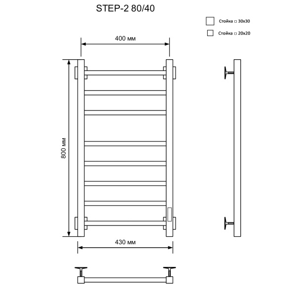 Полотенцесушитель Электрич.кабельный Ника СТЕП-2 80/40 U - фото и схемы подключения