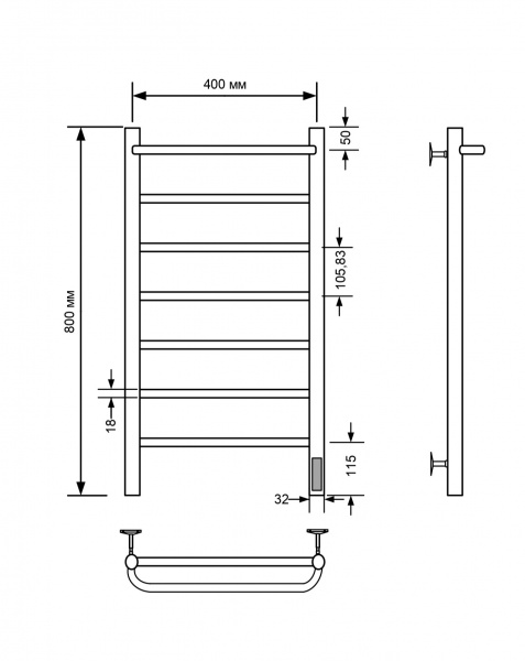 Полотенцесушитель электрический с/т Comfysan Капри (Capri) EC-8 80/40 с полкой, белый - фото и схемы подключения