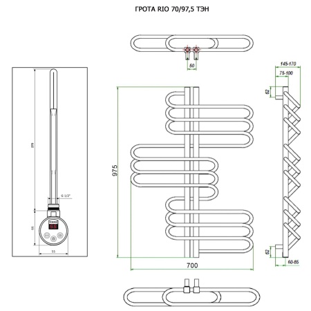 Полотенцесушитель ГРОТА RIO 70/97,5 ТЭН хром