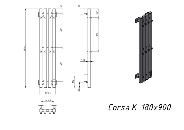 Полотенцесушитель электрический Grota Corsa K 180х900 черный - фото и схемы подключения