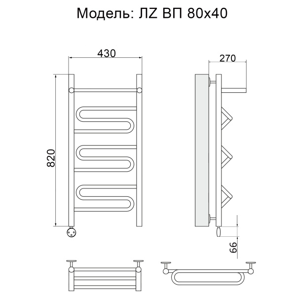 Полотенцесушитель Электрич. Ника ЛZ ВП 80/40 левый тэн - фото и схемы подключения