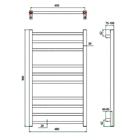 Фото Полотенцесушитель ГРОТА ESTRO 48/90(-)