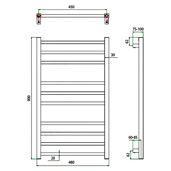 Фото Полотенцесушитель ГРОТА ESTRO 48/90(-)