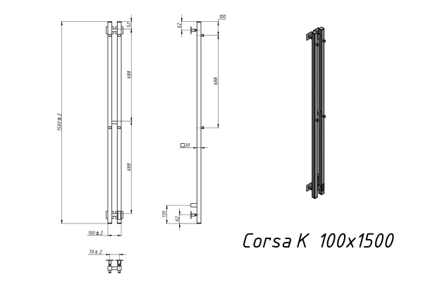 Полотенцесушитель электрический Grota Corsa K 100х1500 хром глянцевый - фото и схемы подключения