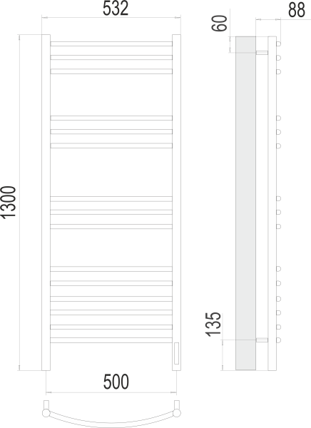 Полотенцесушитель с/т Terminus Электро Классик П15 500х1300 (sensor quick touch) - фото и схемы подключения
