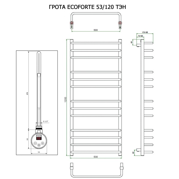 Полотенцесушитель ГРОТА ECOFORTE 53/120 ТЭН хром