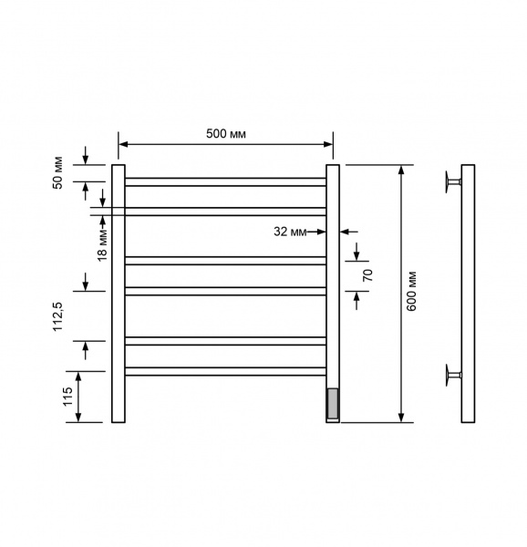 Полотенцесушитель электрический с/т Comfysan Ноуми (Noumi) EC-6 60/50, хром - фото и схемы подключения