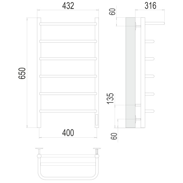 Полотенцесушитель с/т TERMINUS Электро Полка П6 400х650 (quick touch) NEW* - фото и схемы подключения