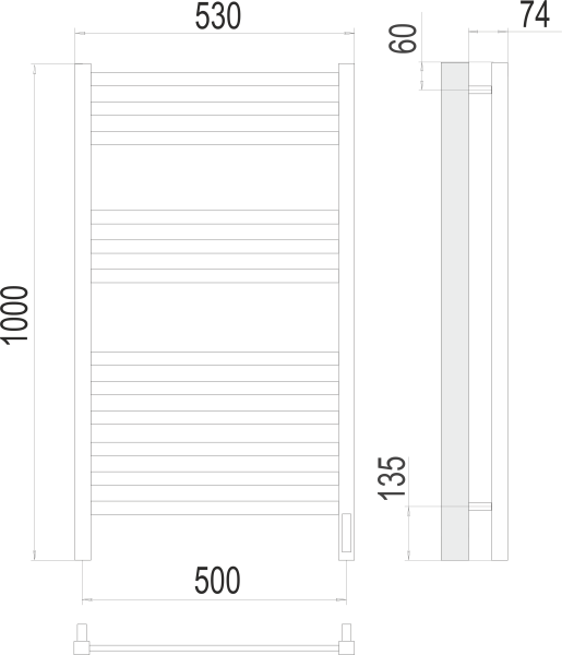 схема для Полотенцесушитель с/т TERMINUS Электро Ното П12 500х1000 (sensor quick touch) NEW подключения