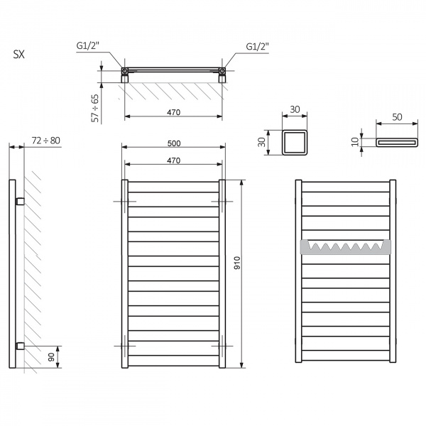 Полотенцесушитель Terma VIVO 910/500 RAL 9005 черный матовый + TERMI-R