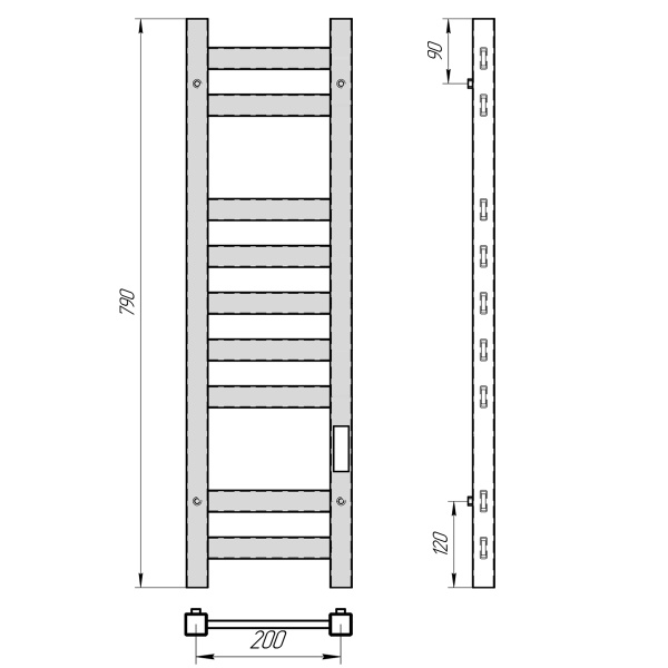 Полотенцесушитель с/т Laris Флавиа ЧКЧ П9 200/800 правый тэн черный 73207659 RU - фото и схемы подключения