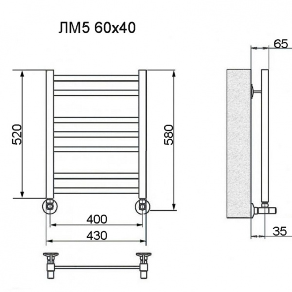 Фото Полотенцесушитель Ника ЛМ-5 60/40 с вентилями (комплект люкс)*