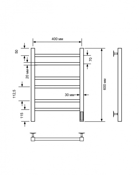 Полотенцесушитель электрический с/т Comfysan Пиоли-К (Pioli-K) EC-6 60/40, хром - фото и схемы подключения