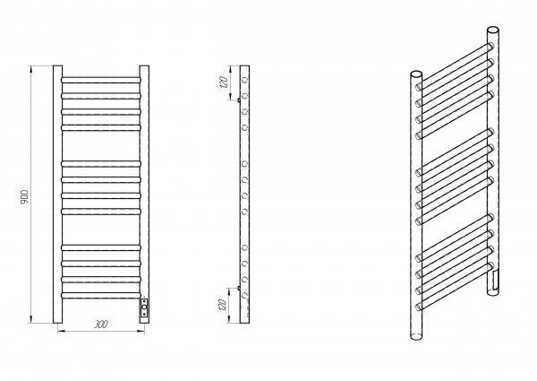 Полотенцесушитель с/т Laris Лаванда ЧКЧ П12 300/900 правый тэн черный 73207623 RU - фото и схемы подключения