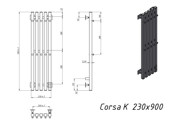 Полотенцесушитель электрический Grota Corsa K 230х900 черный - фото и схемы подключения