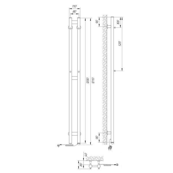 Полотенцесушитель с/т Laris Прайм Дуэт ЧКЧ 80/1200 левый тэн черный 73207608 RU - фото и схемы подключения