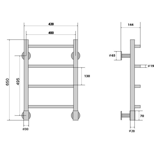 Полотенцесушитель Электрич. Energy H2 650/400 34W - фото и схемы подключения