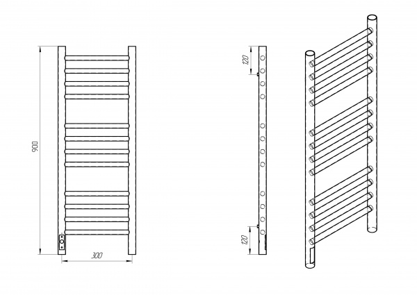 Полотенцесушитель с/т Laris Лаванда ЧКЧ П12 300/900 левый тэн черный 73207622 RU - фото и схемы подключения