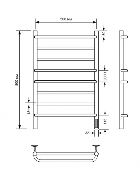 Полотенцесушитель электрический с/т Comfysan Пуро (Puro) EC-8 80/50, черный - фото и схемы подключения