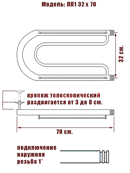 Фото Полотенцесушитель Ника ПЛ 32/70 с полкой