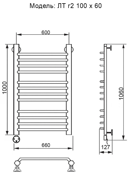 Полотенцесушитель Электрич. Ника ЛТ (Г2) 100/60 левый тэн - фото и схемы подключения