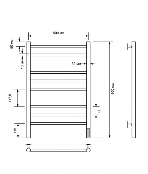 Полотенцесушитель электрический с/т Comfysan Люси (Luce) EC-8 80/50, хром - фото и схемы подключения