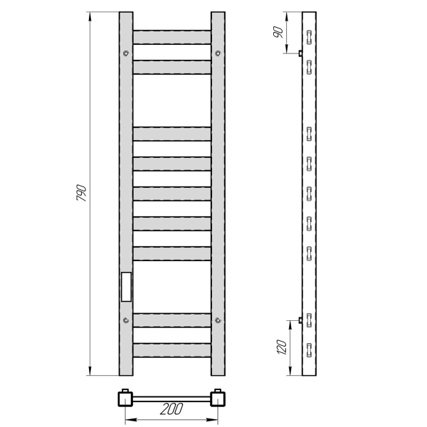 Полотенцесушитель с/т Laris Флавиа ЧК П9 200/800 левый тэн белый 73207654 RU - фото и схемы подключения