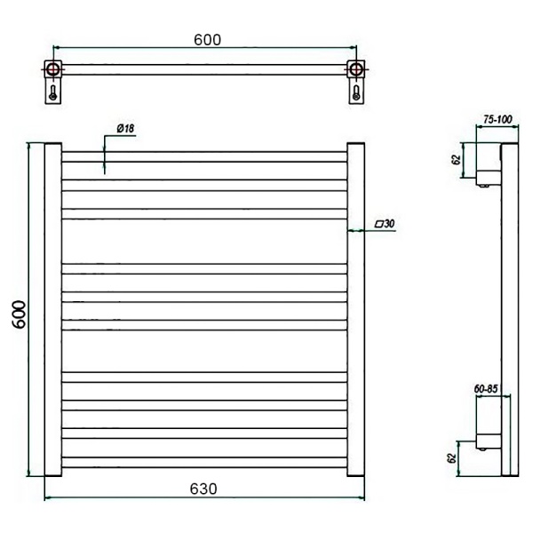 Фото Полотенцесушитель ГРОТА CLASSIC 63/60(-)